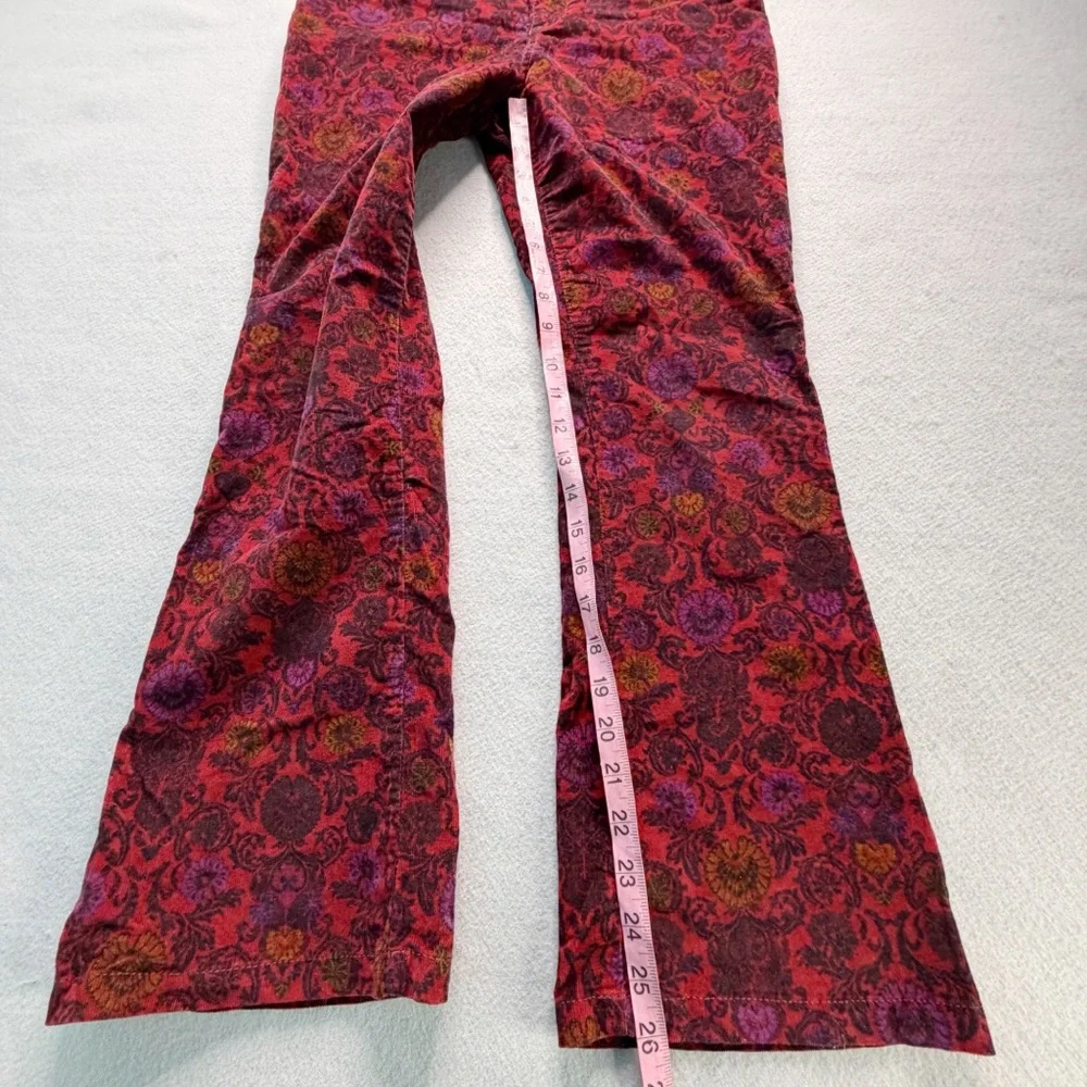 Free People Boho Flare Corduroy Pants Women’s 6 Burgundy Floral Paisley Girly
